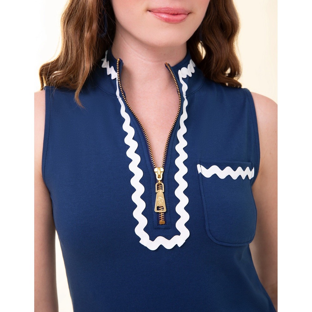 Spartina 449 Serena Sleeveless Half-Zip Dress Midnight Blue Ric Rac Sz XS NWT - Picture 2 of 8